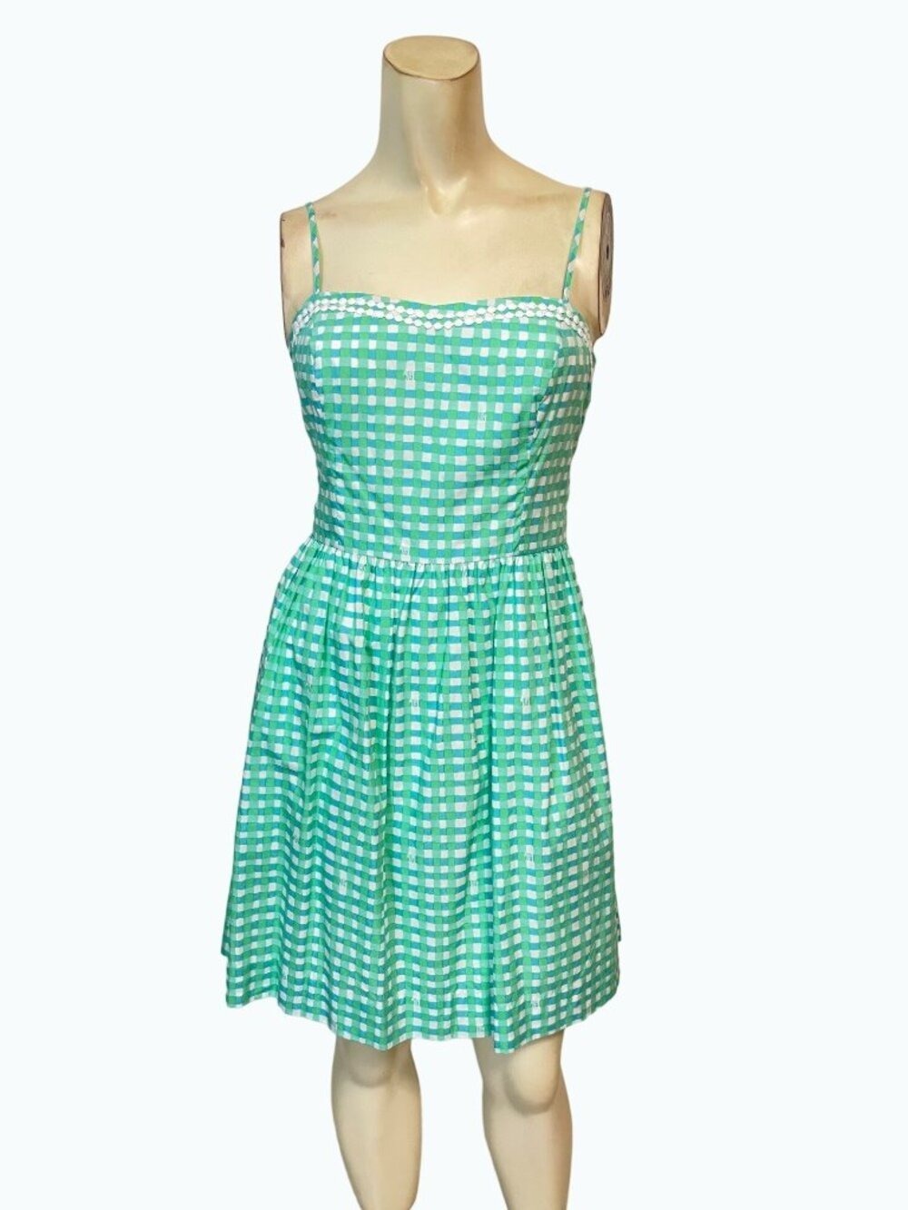Lilly Pulitzer Glenda Green Painterly Gingham Bethany Dress XS - Picture 3 of 7